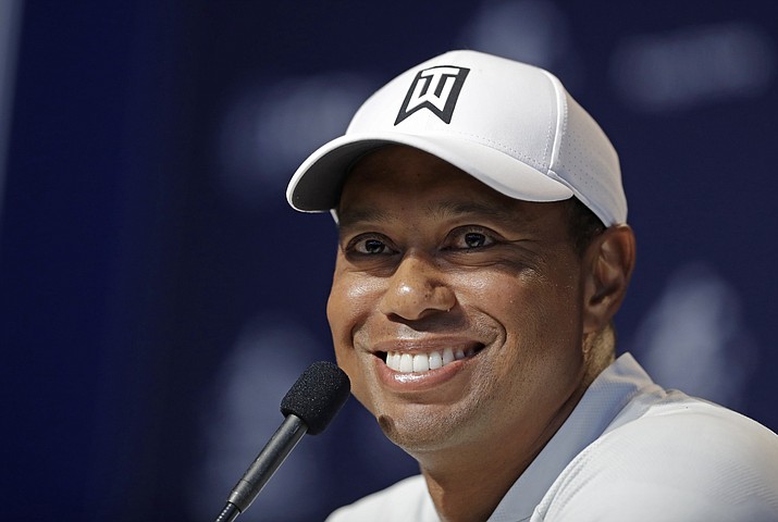 Tiger Woods responds to a question during a news conference at the PGA Championship golf tournament at Bellerive Country Club, Tuesday, Aug. 7, 2018, in St. Louis. (Darron Cummings/AP)