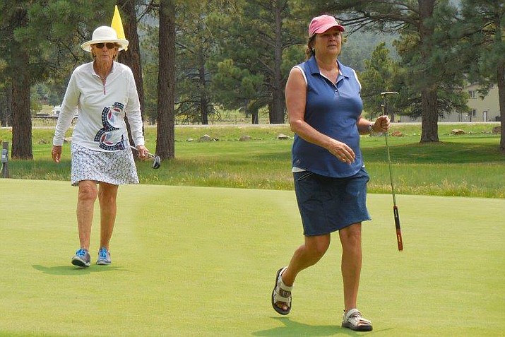 After 36 holes of golf on two rainless Thursdays, Janet Cothren and Marci Freehour were tied at 172 at the Club Championship for the Elephant Rocks Women's Golf Association. (Submitted photo)