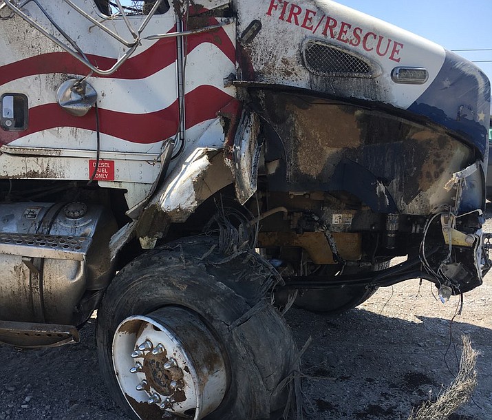 The tire that exploded on a fire engine belonging to Elephant Head Volunteer Fire Department in Amado while two of the department’s firefighters were driving home from a California fire. (Arizona Department of Forestry and Fire Management/Courtesy)
