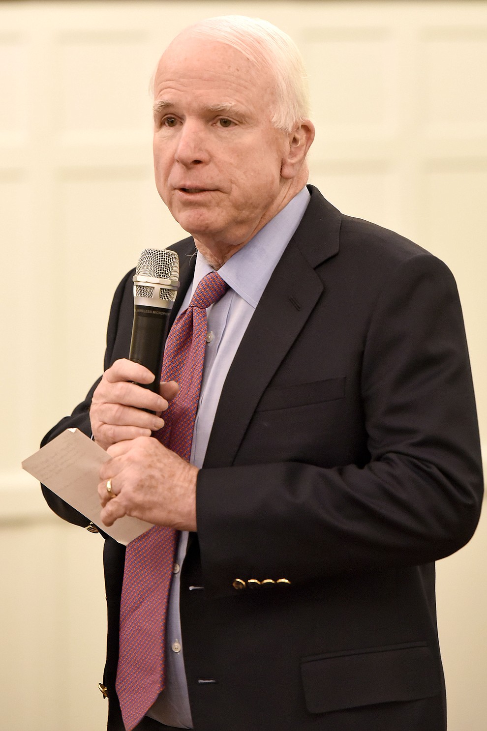 Sen. John McCain talks to a room full of people about running for re-election Tuesday morning March 29, 2016 at the Hassayampa Inn while hosting a coffee reception in Prescott. (Matt Hinshaw/The Daily Courier)