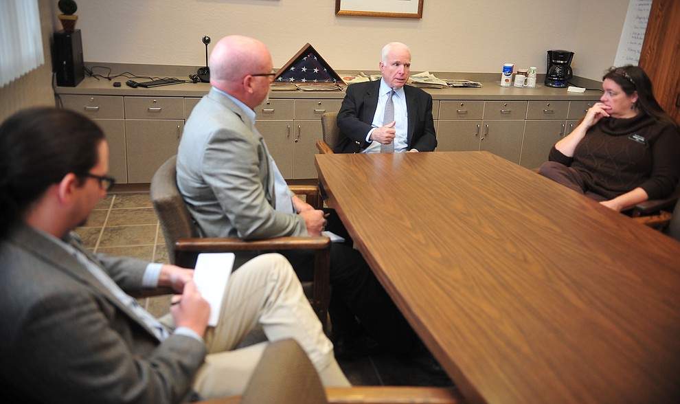 Prescott - January 4, 2016.Les Stukenberg/The Daily Courier.United States Senator John McCain stopped by The Daily Courier offices Monday afternoon and gave a recap of what's been happening in Washington D.C. and around the world in the recent months.