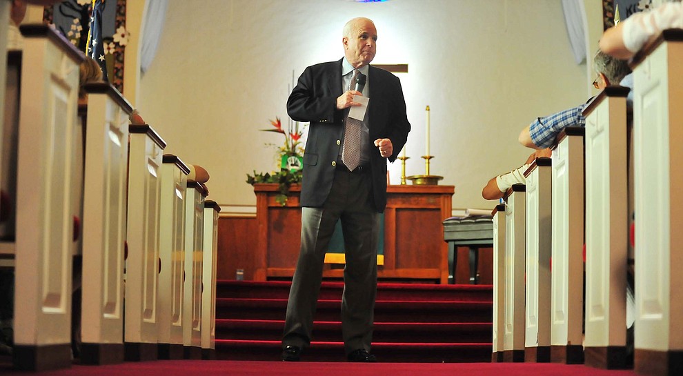 Prescott -August 22, 2011.Les Stukenberg/The Daily Courier.United States Senator John McCain speaks at a Town Hall event Monday at the First Congregational Church in Prescott.