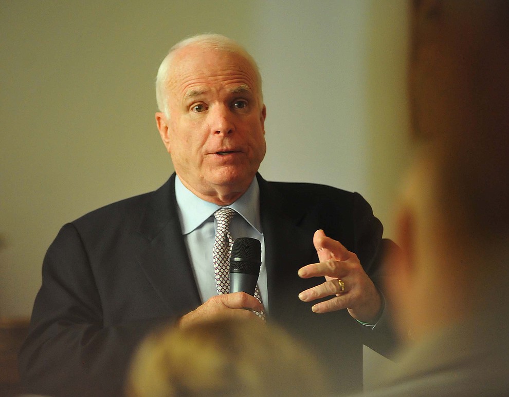 Prescott -August 22, 2011.Les Stukenberg/The Daily Courier.United States Senator John McCain speaks at a Town Hall event Monday at the First Congregational Church in Prescott.