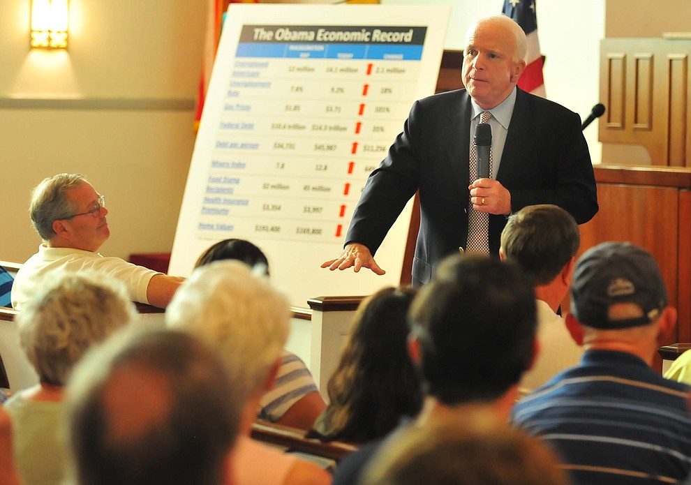 Prescott -August 22, 2011.Les Stukenberg/The Daily Courier.United States Senator John McCain speaks at a Town Hall event Monday at the First Congregational Church in Prescott.