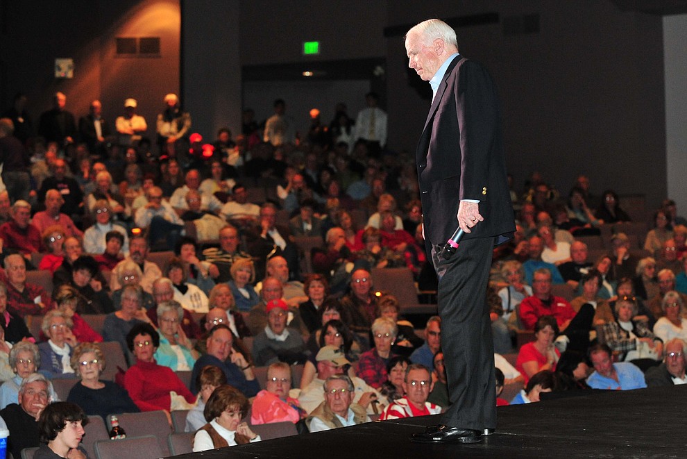 Prescott - March 20, 2010.Les Stukenberg/The Daily Courier.Arizona Senator John McCain spoke and answered questions during a Yavapai County Tea Party Town Hall at the Ruth Street Theatre in Prescott Saturday morning.