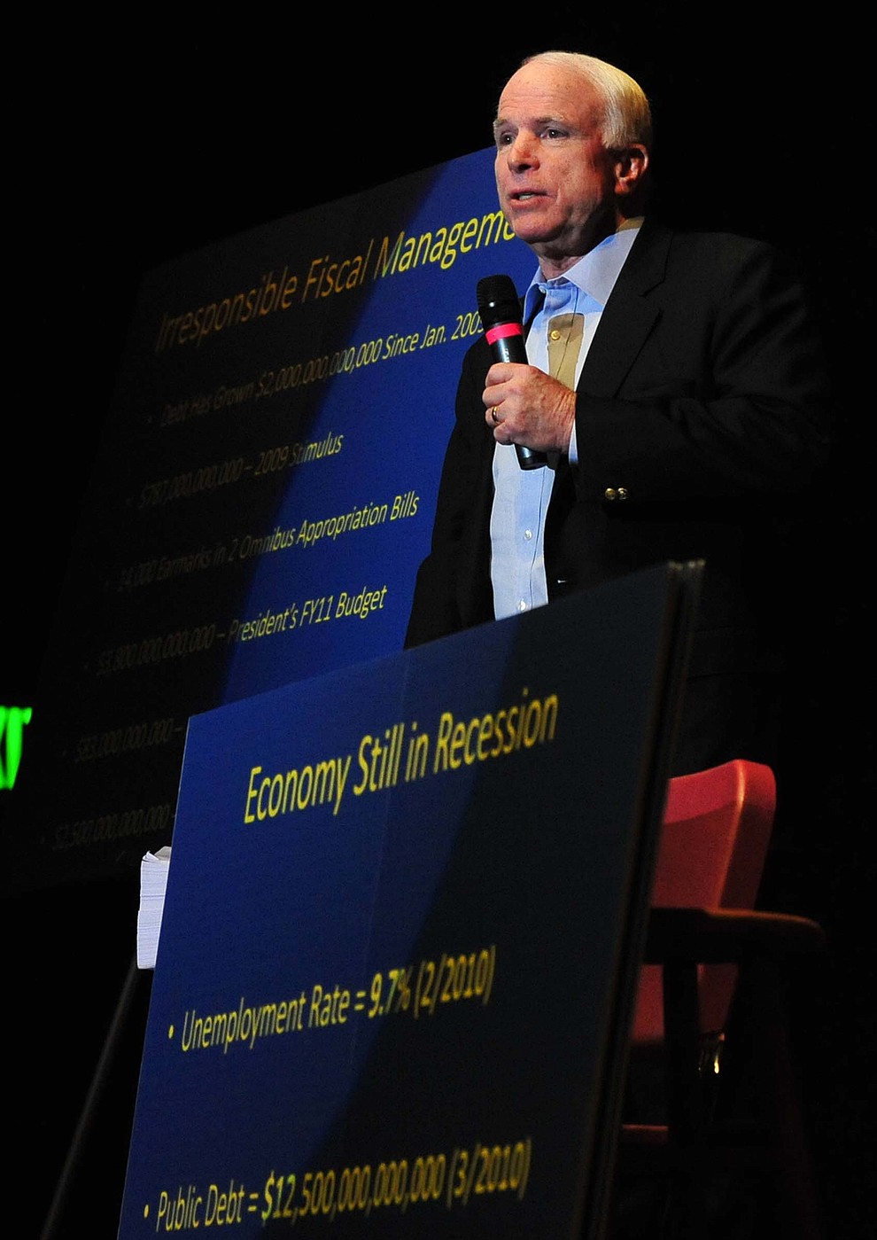 Prescott - March 20, 2010.Les Stukenberg/The Daily Courier.Arizona Senator John McCain spoke and answered questions during a Yavapai County Tea Party Town Hall at the Ruth Street Theatre in Prescott Saturday morning.