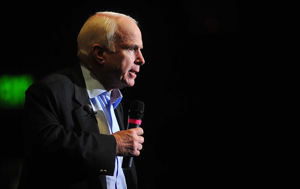 Prescott - March 20, 2010.Les Stukenberg/The Daily Courier.Arizona Senator John McCain spoke and answered questions during a Yavapai County Tea Party Town Hall at the Ruth Street Theatre in Prescott Saturday morning.