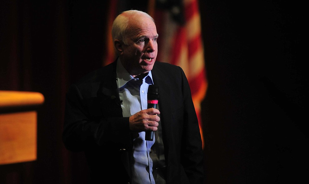 Prescott - March 20, 2010.Les Stukenberg/The Daily Courier.Arizona Senator John McCain spoke and answered questions during a Yavapai County Tea Party Town Hall at the Ruth Street Theatre in Prescott Saturday morning.
