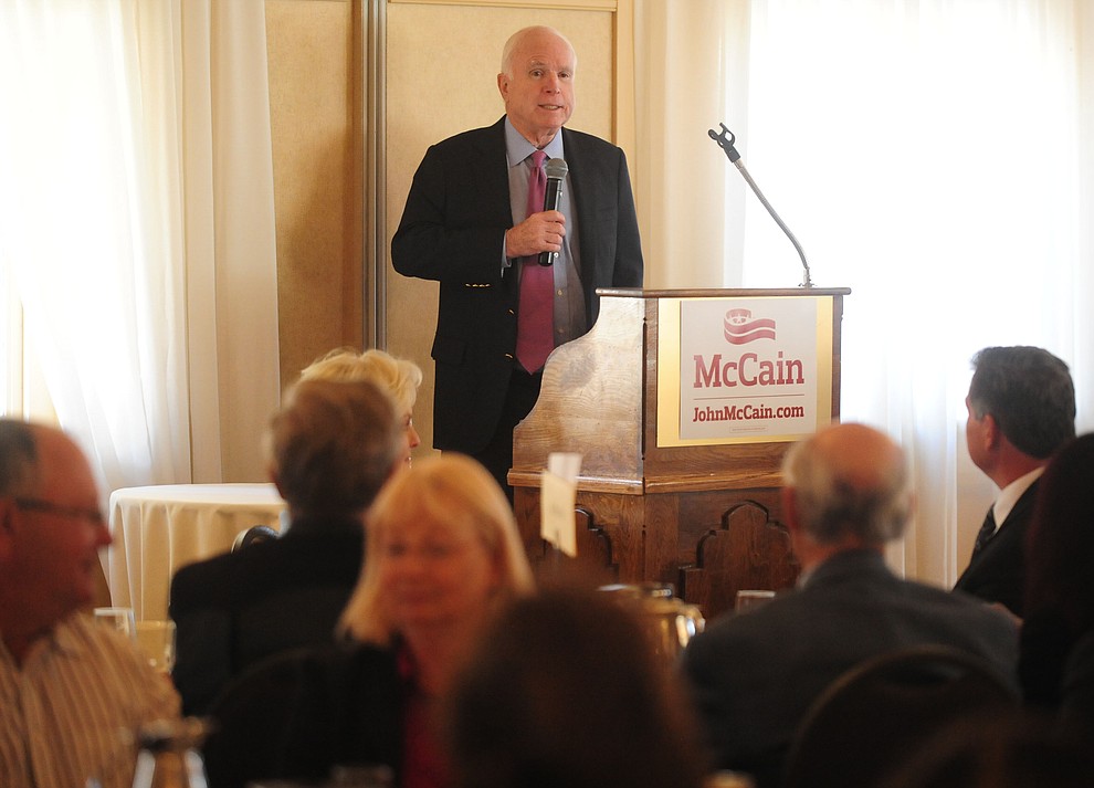 Senator John McCain speaks at the Tri-Chamber Luncheon Tuesday afternoon in Prescott. (Les Stukenberg/The Daily Courier)