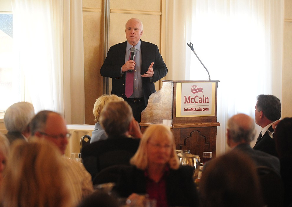 Senator John McCain speaks at the Tri-Chamber Luncheon Tuesday afternoon in Prescott. (Les Stukenberg/The Daily Courier)