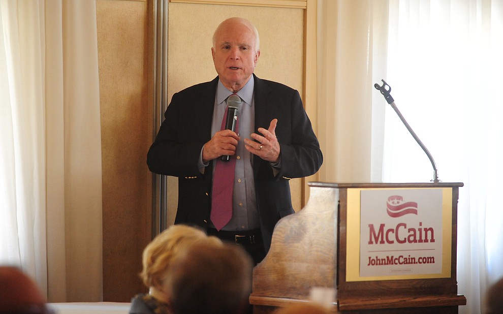 Senator John McCain speaks at the Tri-Chamber Luncheon Tuesday afternoon in Prescott. (Les Stukenberg/The Daily Courier)