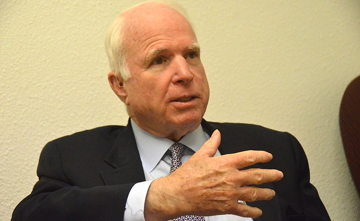 Arizona Sen. John McCain is pictured during a 2016 interview at The Verde Independent. Sen. McCain has been receiving treatment for the last year for glioblastoma, a deadly form of brain cancer, announced Friday that he is discontinuing his treatment. VVN/Vyto Starinskas