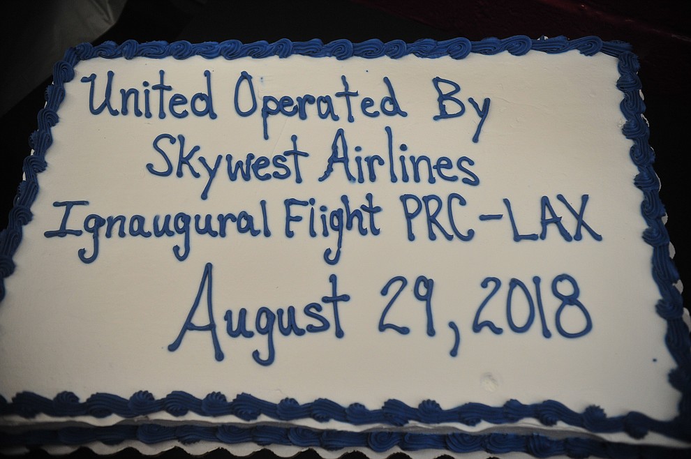A sheet cake is ready as United Express officially opened for business at the Prescott Regional Airport  Wednesday, August 29, 2018. (Les Stukenberg/Courier)