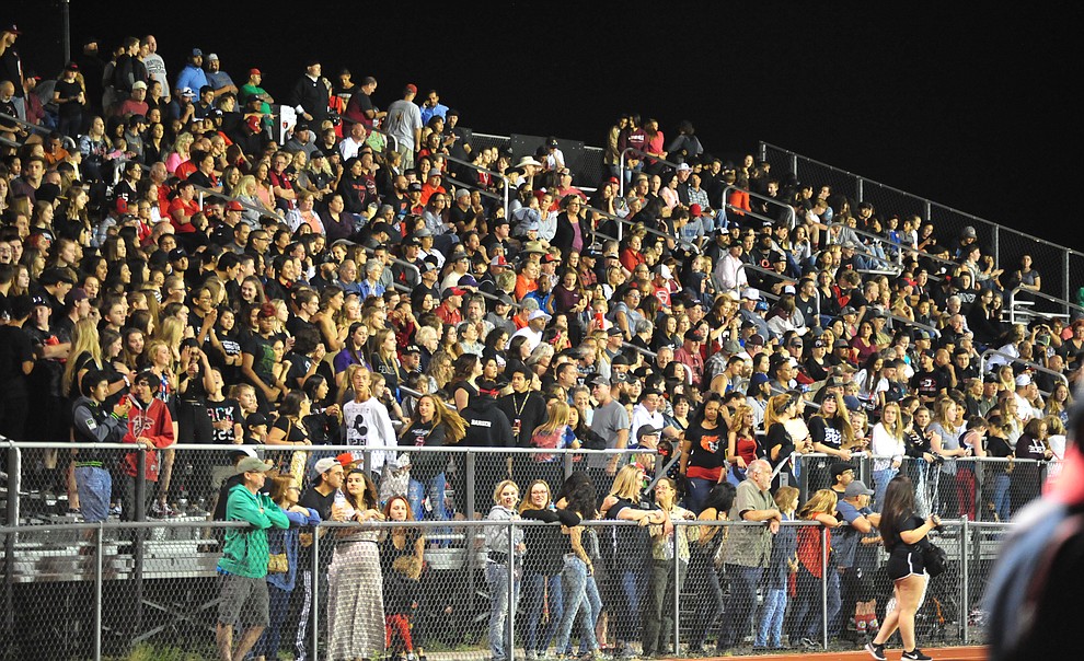 Bradshaw Mountain fans cheer as the Bears take on the Youngker Roughriders in their home opener Friday, August 31, 2018 in Prescott Valley. (Les Stukenberg/Courier)