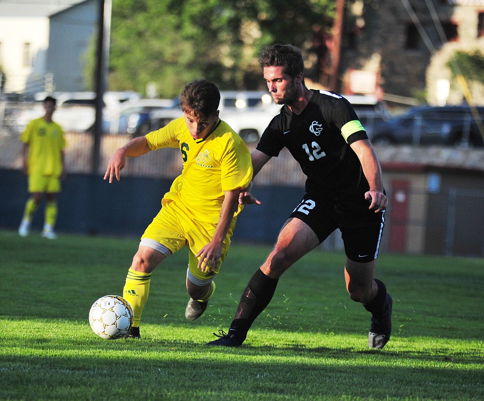 Yavapai's Miguel Rubio brings the ball upfield as the Roughriders take on Chandler/Gilbert in their home opener Saturday Sept. 1, 2018 in Prescott. (Les Stukenberg/Courier)