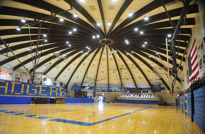Inside the Prescott High School Dome, students get the chance to see volleyball and basketball games for the Badgers. The dome is used for pep rallies, among other student functions. (Les Stukenberg/Courier)