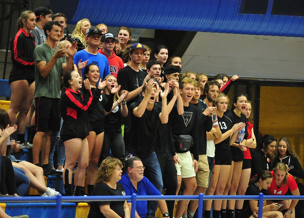 Bradshaw Mountain fans cheer on their team as the Bears traveled to Prescott for a cross-town volleyball matchup against the Badgers Thursday Sept. 6, 2018. (Les Stukenberg/Courier)