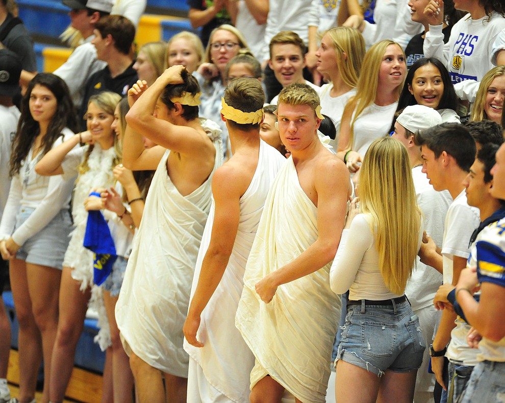 Prescott's fans were out in force, and togas, as the Badgers hosted Bradshaw Mountain in a cross-town volleyball matchup Thursday Sept. 6, 2018. (Les Stukenberg/Courier)