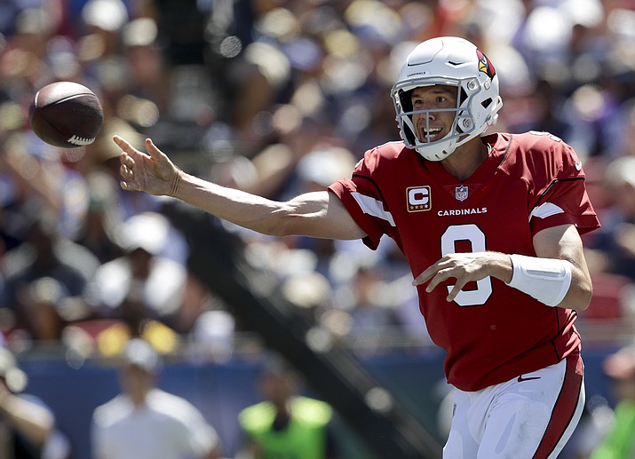 Arizona Cardinals quarterback Sam Bradford passes against the Los Angeles Rams during the first half of an NFL football game Sunday, Sept. 16, 2018, in Los Angeles. (Marcio Jose Sanchez/AP)
