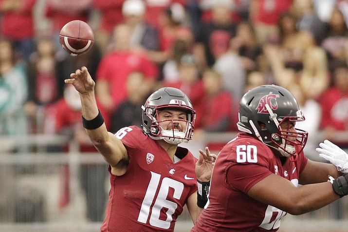 Washington State quarterback Gardner Minshew II (16) throws a pass during the first half of an NCAA college football game against Eastern Washington in Pullman, Wash., Saturday, Sept. 15, 2018. (Young Kwak/AP)