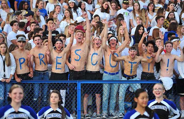 Prescott football fans cheer as the Badgers take on Desert Edge on Aug. 17, 2018, in Prescott. The Badgers are scheduled to travel to Tucson on Friday, Sept. 21, 2018, to face Canyon Del Oro. Kickoff is set for 7 p.m. (Les Stukenberg/Courier, file)