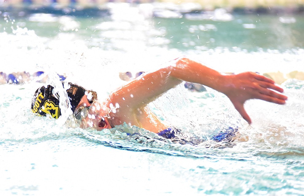 Prescott's Lacey Ingallina swims the freestyle in the individual medley as the Badgers host Wickenburg in swimming Thursday, October 4, 2018 at the Prescott YMCA. (Les Stukenberg/Courier)