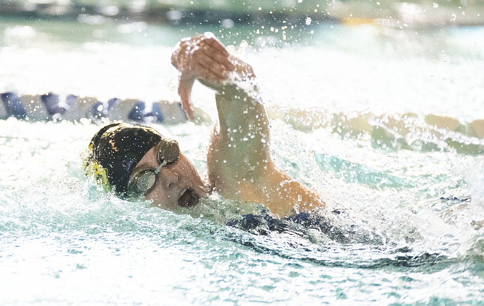 Prescott's Lacey Ingallina swims the freestyle in the individual medley as the Badgers host Wickenburg in swimming Thursday, October 4, 2018 at the Prescott YMCA. (Les Stukenberg/Courier)