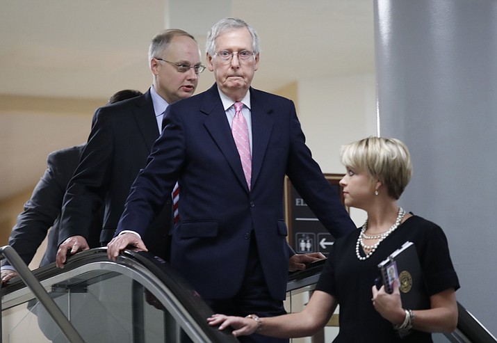Senate Majority Leader Mitch McConnell of Ky., arrives to view the FBI report on sexual misconduct allegations against Supreme Court nominee Brett Kavanaugh, on Capitol Hill, Thursday, Oct. 4, 2018 in Washington. (Alex Brandon/AP)

