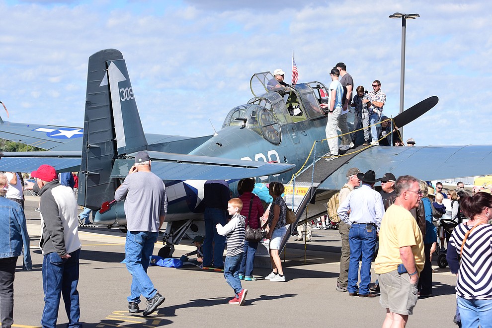 People could get up close to a TBM Aveneger torpedo bomber from World War II during the Wings Out West Airshow at Prescott Regional Airport Saturday, Oct. 6, 2018. (Les Stukenberg/Courier)