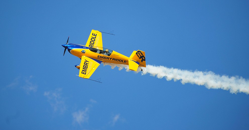 Matt Chapman and his Extra 330LX performs during the Wings Out West Airshow at Prescott Regional Airport Saturday, Oct. 6, 2018. (Les Stukenberg/Courier)