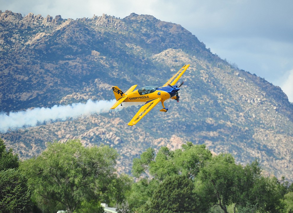 Matt Chapman and his Extra 330LX performs during the Wings Out West Airshow at Prescott Regional Airport Saturday, Oct. 6, 2018. (Les Stukenberg/Courier)