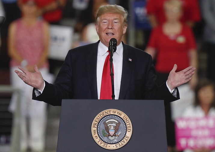 President Donald Trump speaks at a rally endorsing the Republican ticket in Pennsylvania on Wednesday, Oct. 10, 2018 in Erie, Pa. (Keith Srakocic/AP)