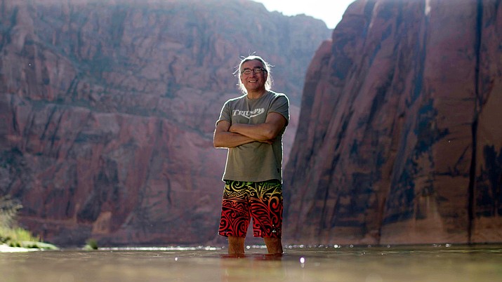 Zuni tribal member Jim Enote returns to the Grand Canyon, place of his people's emergence from the Earth in the new PBS series Native America, which premieres Oct. 23 on PBS stations. (Providence Pictures)