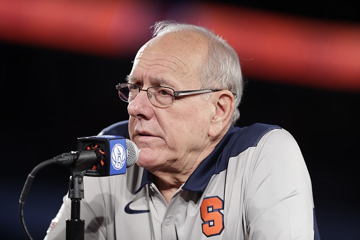 Syracuse head coach Jim Boeheim speaks to the media during a news conference at the Atlantic Coast Conference NCAA college basketball media day in Charlotte, N.C., Wednesday, Oct. 24, 2018. (Chuck Burton/AP)
