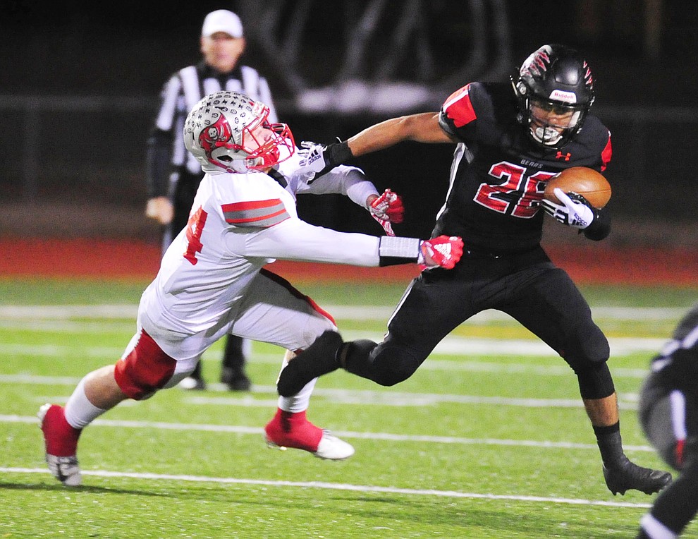 Bradshaw Mountain's Anthony Mata runs out of a tackle as the Bears take on the Mingus Marauders in the first round of the AIA 4A State Football Championship Friday, Nov. 2, 2018 in Prescott Valley. (Les Stukenberg/Courier).