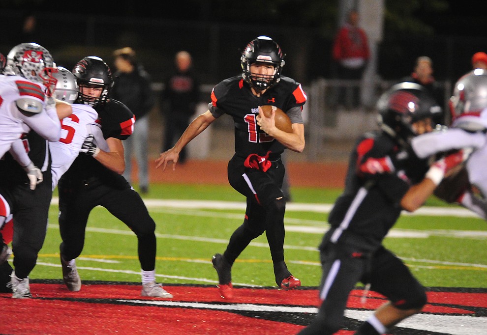 Bradshaw Mountain's Austin Gonzales finds a hole as the Bears take on the Mingus Marauders in the first round of the AIA 4A State Football Championship Friday, Nov. 2, 2018 in Prescott Valley. (Les Stukenberg/Courier).