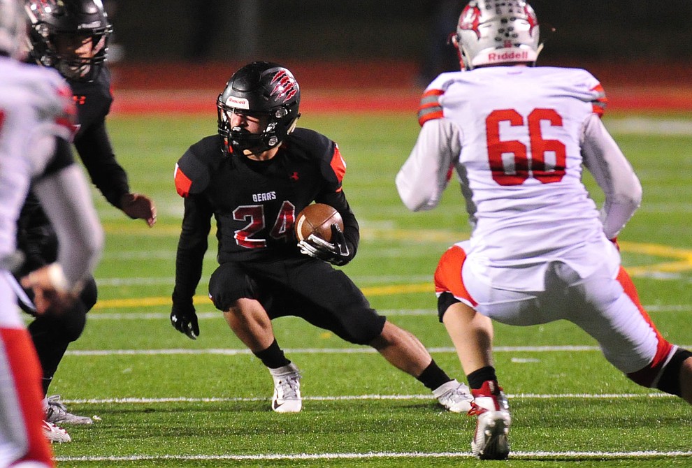 Bradshaw Mountain's Victor Arenas runs back a punt as the Bears take on the Mingus Marauders in the first round of the AIA 4A State Football Championship Friday, Nov. 2, 2018 in Prescott Valley. (Les Stukenberg/Courier).