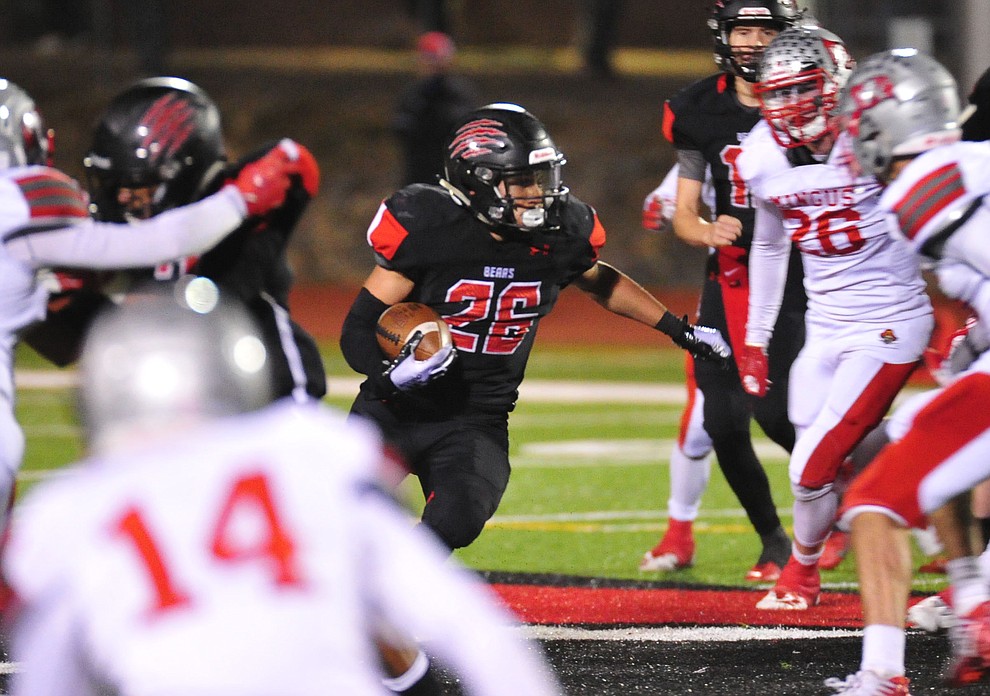 Bradshaw Mountain's Anthony Mata looks for running room as the Bears take on the Mingus Marauders in the first round of the AIA 4A State Football Championship Friday, Nov. 2, 2018 in Prescott Valley. (Les Stukenberg/Courier).