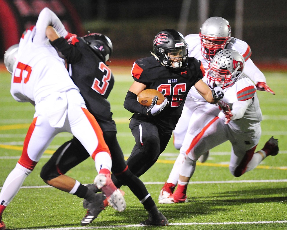 Bradshaw Mountain's Anthony Mata looks for running room as the Bears take on the Mingus Marauders in the first round of the AIA 4A State Football Championship Friday, Nov. 2, 2018 in Prescott Valley. (Les Stukenberg/Courier).