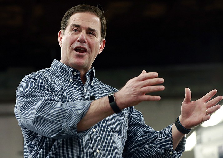 In this June 20, 2018, file photo, Arizona Gov. Doug Ducey speaks at a campaign rally in Tempe. (Matt York/AP, file)