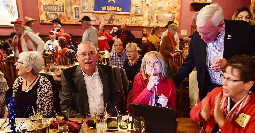 Arizona State Senator Karen Fann is quietly optimistic as early returns come in during a Republican election night party at the Palace Restaurant & Saloon Tuesday, Nov. 6, 2018 in Prescott.  (Les Stukenberg/Courier).