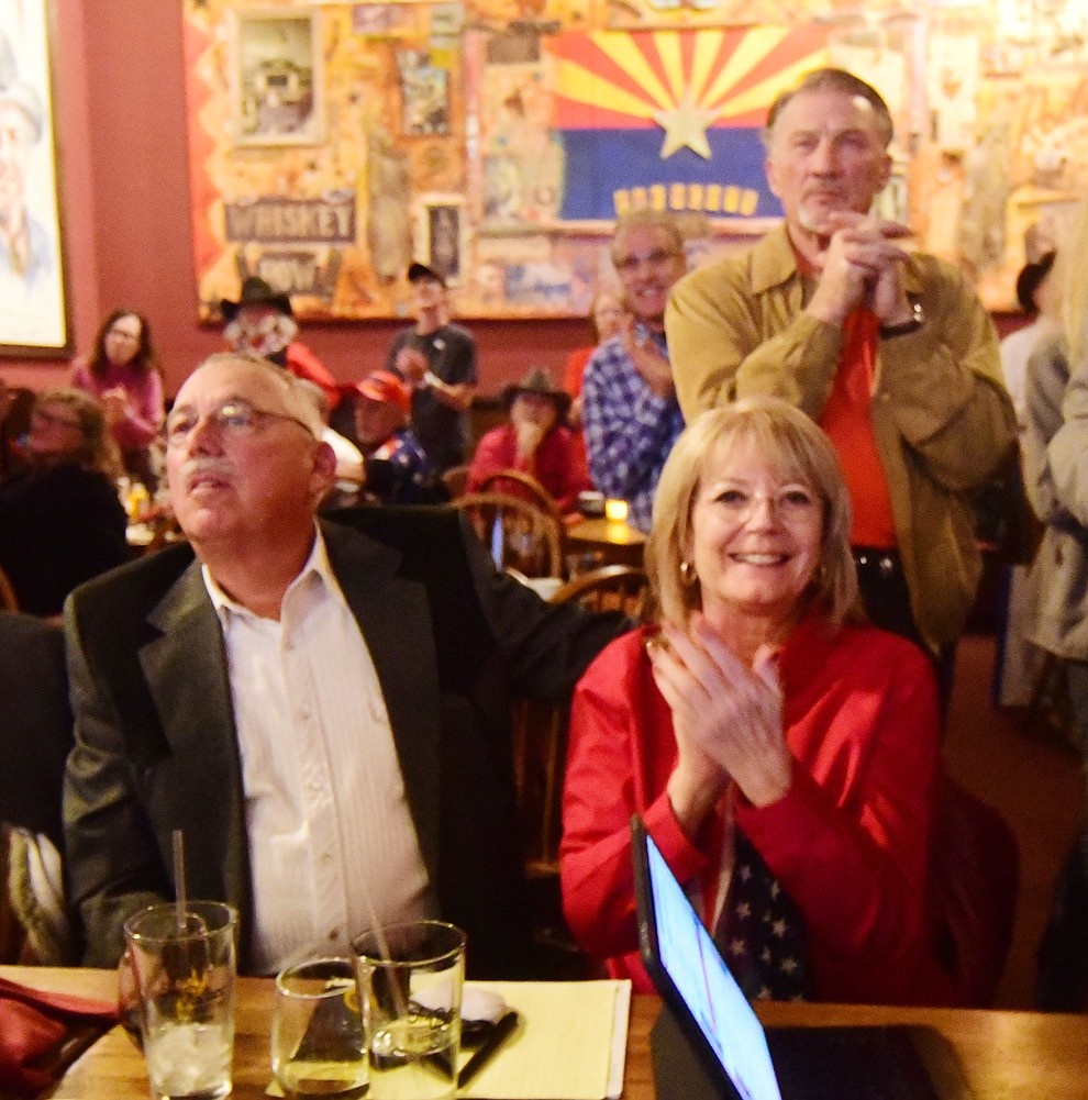 Arizona State Senator Karen Fann reacts as most of Yavapai County votes are tallied during a Republican election night party at the Palace Restaurant & Saloon Tuesday, Nov. 6, 2018 in Prescott.  (Les Stukenberg/Courier).