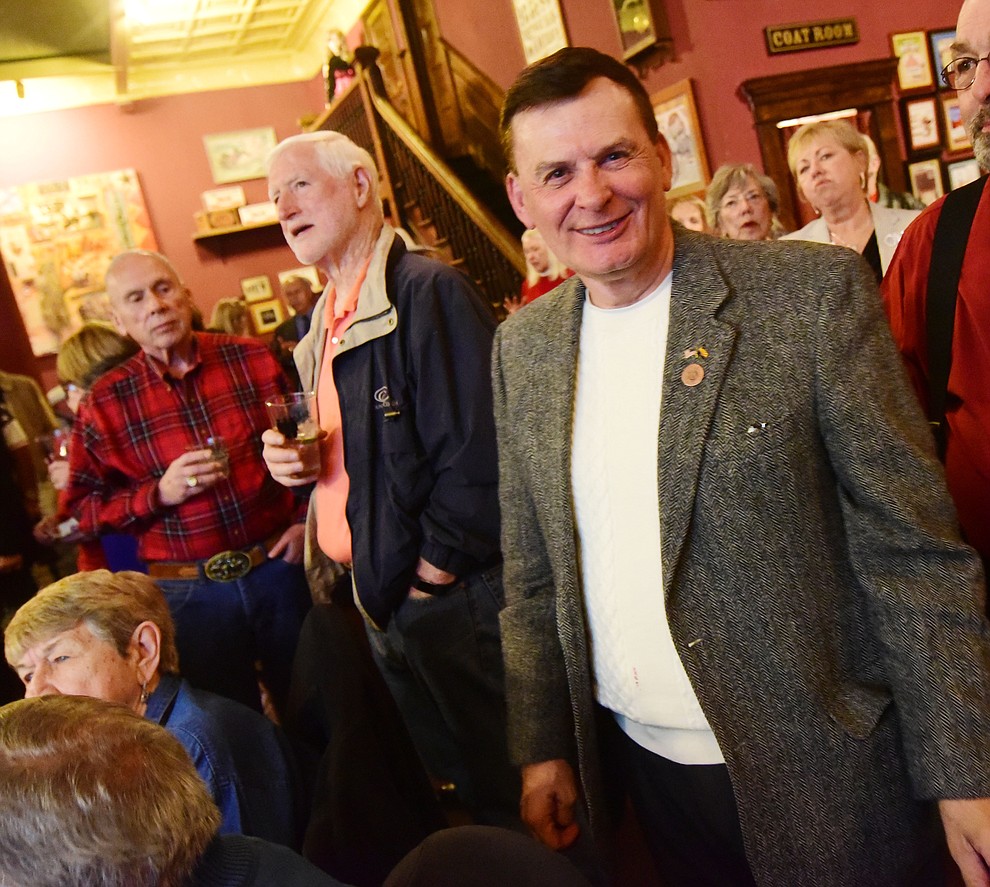Arizona State Representative David Stringer is all smiles as results come in during a Republican election night party at the Palace Restaurant & Saloon Tuesday, Nov. 6, 2018 in Prescott.  (Les Stukenberg/Courier).