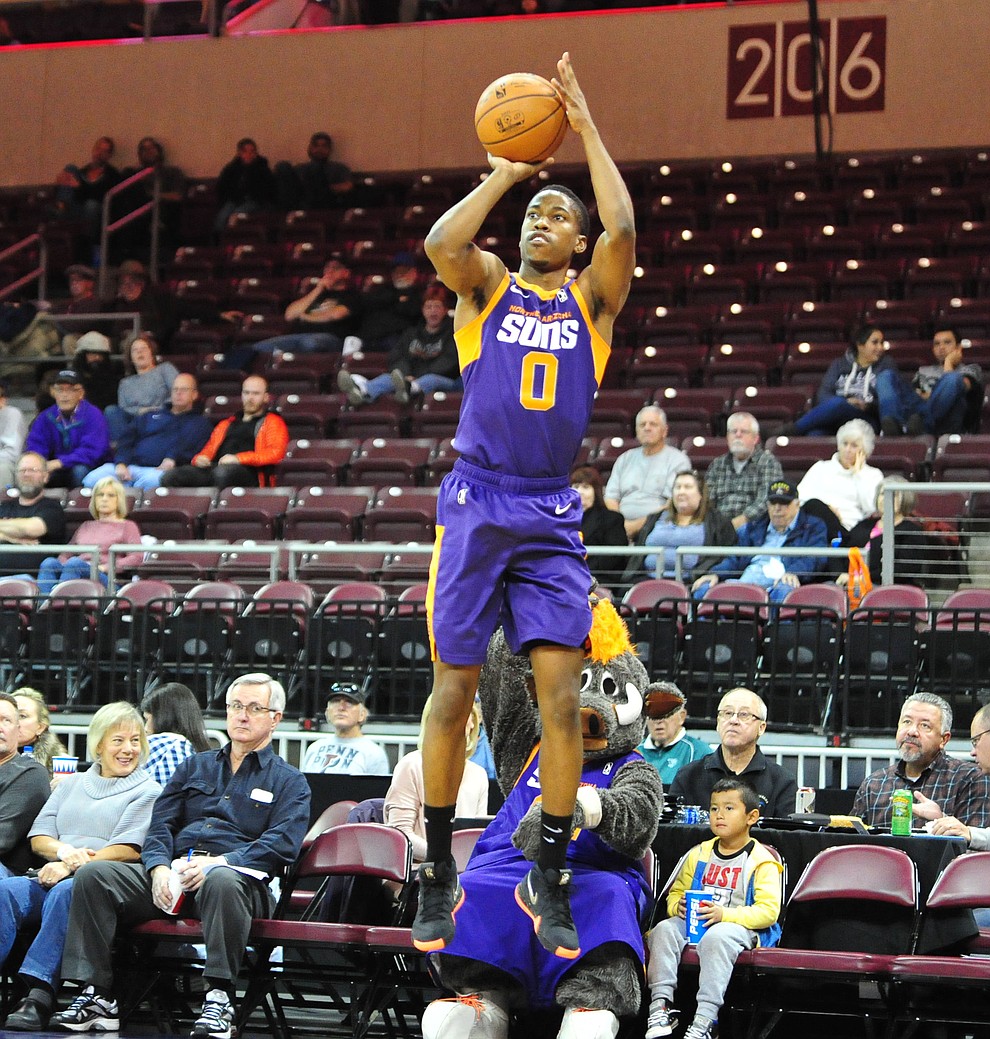 Northern Arizona's Daniel Dixon sends up a three-pointer as the Suns play the Santa Cruz Warriors Tuesday, Nov. 13, 2018 at the Prescott Valley Event Center. (Les Stukenberg/Courier).