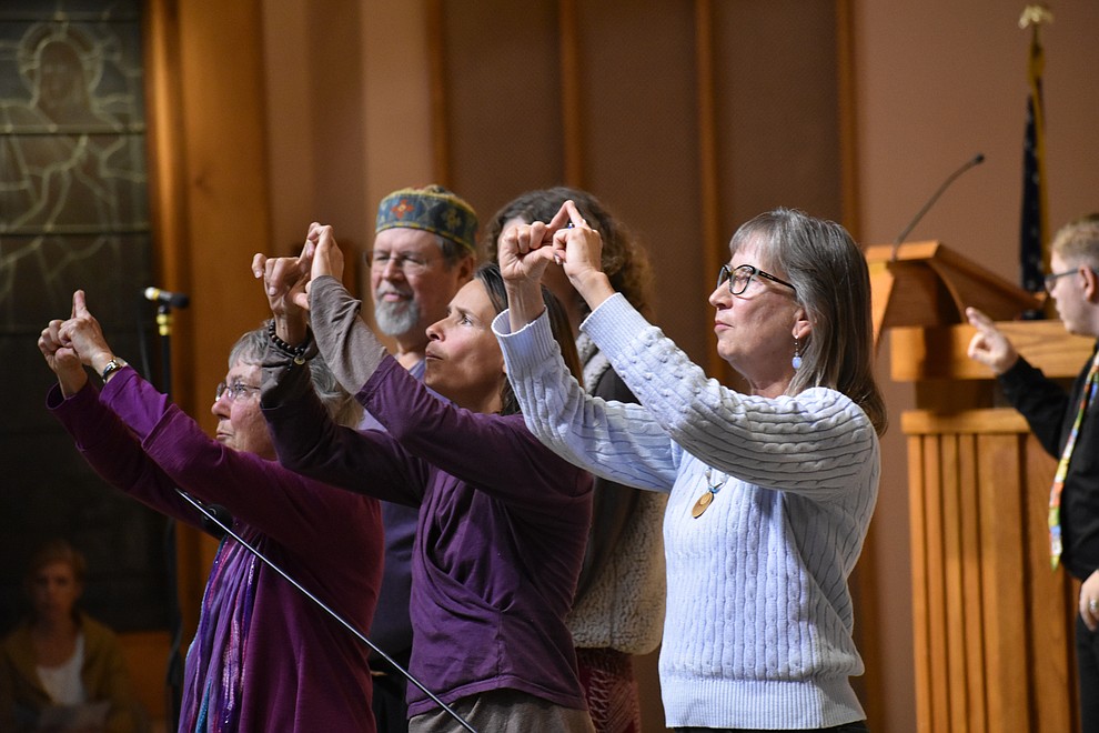 Members of Prescott Sufi Circle perform a Sufi dance and prayer song called, "My House Shall Be a House of Prayer for All" during the 2018 Celebration of Thanks concert held Thursday, Nov. 15 at St. Luke's Episcopal Church in Prescott. The annual event, called "Many Voices of Thanks," brings together choirs, musicians, dancers and speakers from many faith beliefs and is sponsored by the Quad City Interfaith Council. (Richard Haddad/WNI)