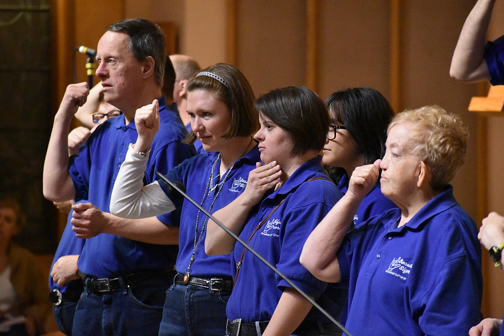 The "Beautiful Singers" sign language choir from American Lutheran Church perform during the 2018 Celebration of Thanks concert held Thursday, Nov. 15 at St. Luke's Episcopal Church in Prescott. The annual event, called "Many Voices of Thanks," brings together choirs, musicians, dancers and speakers from many faith beliefs and is sponsored by the Quad City Interfaith Council. (Richard Haddad/WNI)