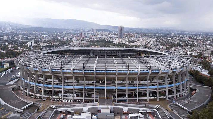 Mexico's Azteca Stadium is seen from above, in Mexico City, Tuesday, Nov. 13, 2018. The NFL has moved the Los Angeles Rams' Monday night showdown with the Kansas City Chiefs from Mexico City to Los Angeles due to the poor condition of the field at Azteca Stadium. (Christian Palma/AP)