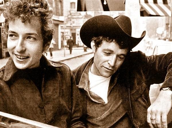 A young Bob Dylan with Ramblin' Jack Elliott in New York City in early 1960s.