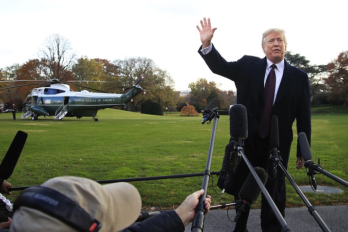 President Donald Trump speaks to the media before leaving the White House in Washington, Tuesday, Nov. 20, 2018, to travel to Florida, where he will spend Thanksgiving at Mar-a-Lago. (Manuel Balce Ceneta/AP)