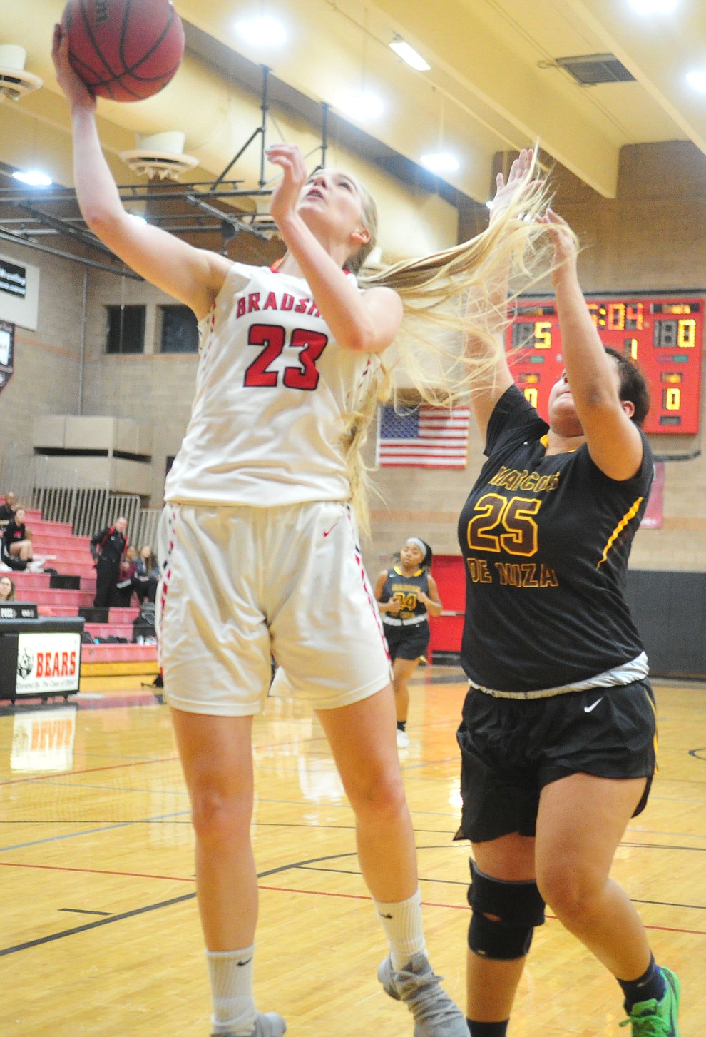 Bradshaw Mountain's Rylee Bundrick goes in for a layup as the Bears take on Marcos de Niza Tuesday, Nov. 27, 2018 in Prescott Valley. (Les Stukenberg/Courier).